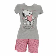 Snoopy dames shortama, grijs/roze, maat M t/m XL